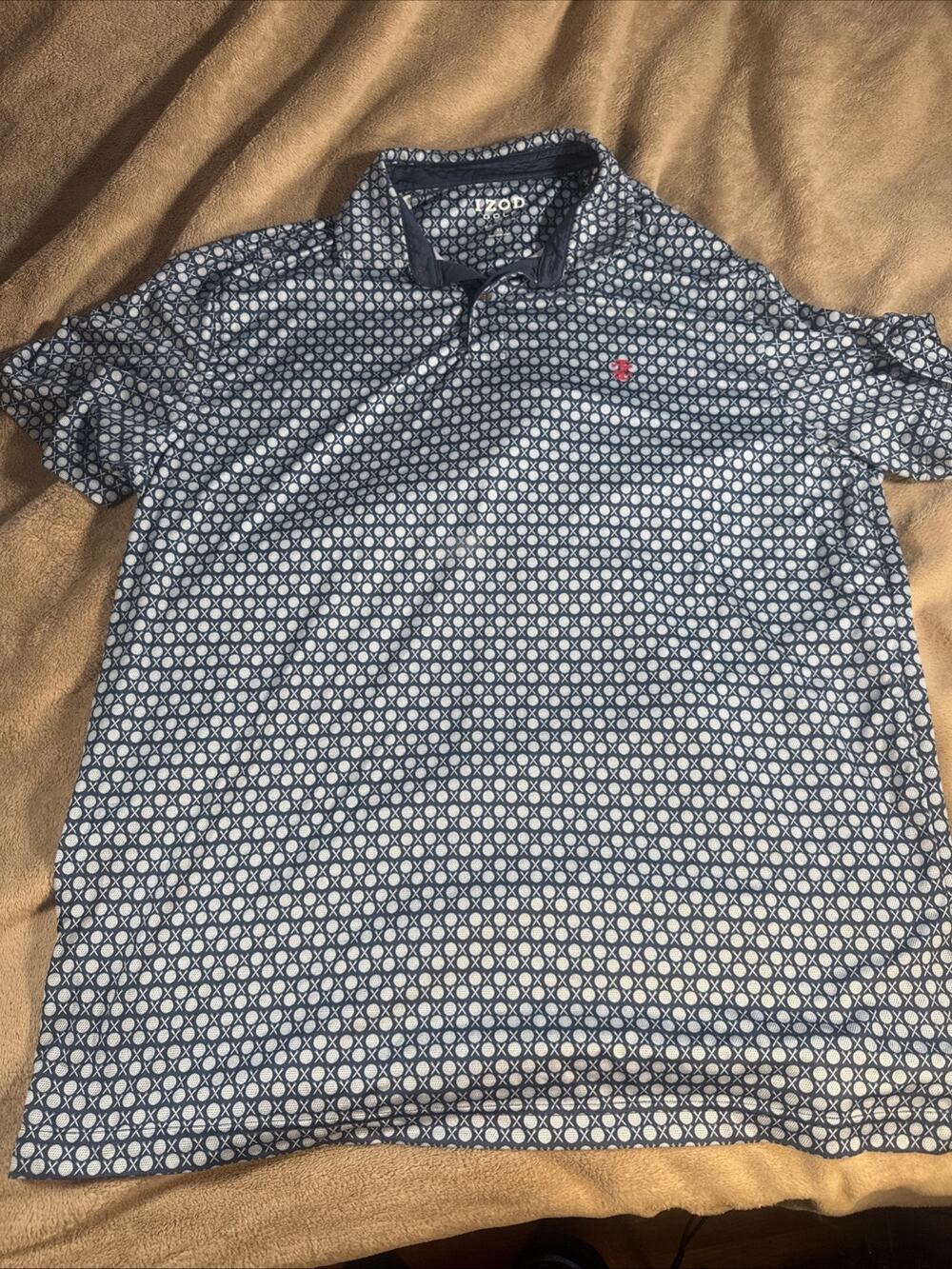 Izod Golf Polo Shirt Men's XL Blue Short Sleeve Stretch Tees Balls Print